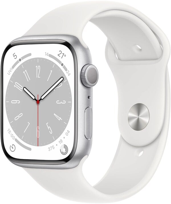 Bild 1 von Apple Apple Watch Series 8 (45mm) GPS Smartwatch Aluminium mit Sportarmband silber/weiß