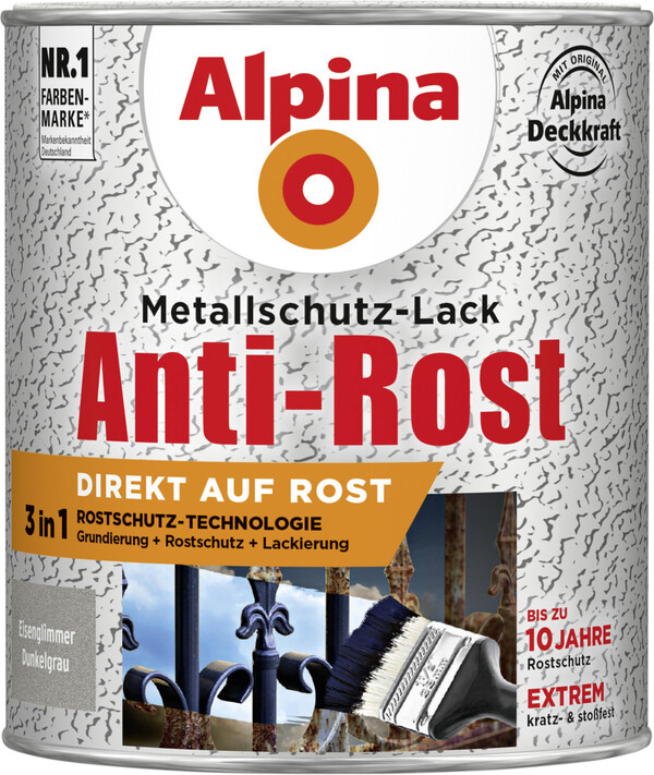 Bild 1 von Alpina Metallschutz-Lack Eisenglimmer dunkelgrau, 750 ml