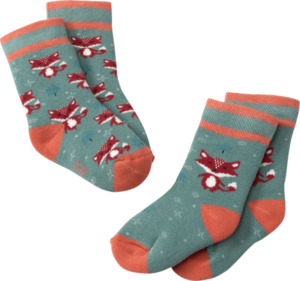 PUSBLU Thermosocken mit Fuchs-Motiv, grün & orange, Gr. 23/26