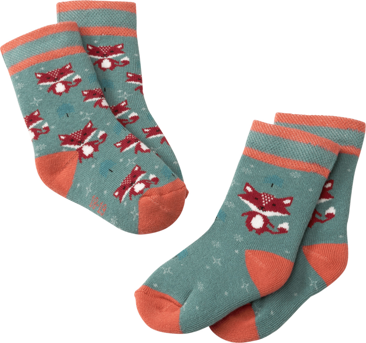 Bild 1 von PUSBLU Thermosocken mit Fuchs-Motiv, grün & orange, Gr. 23/26