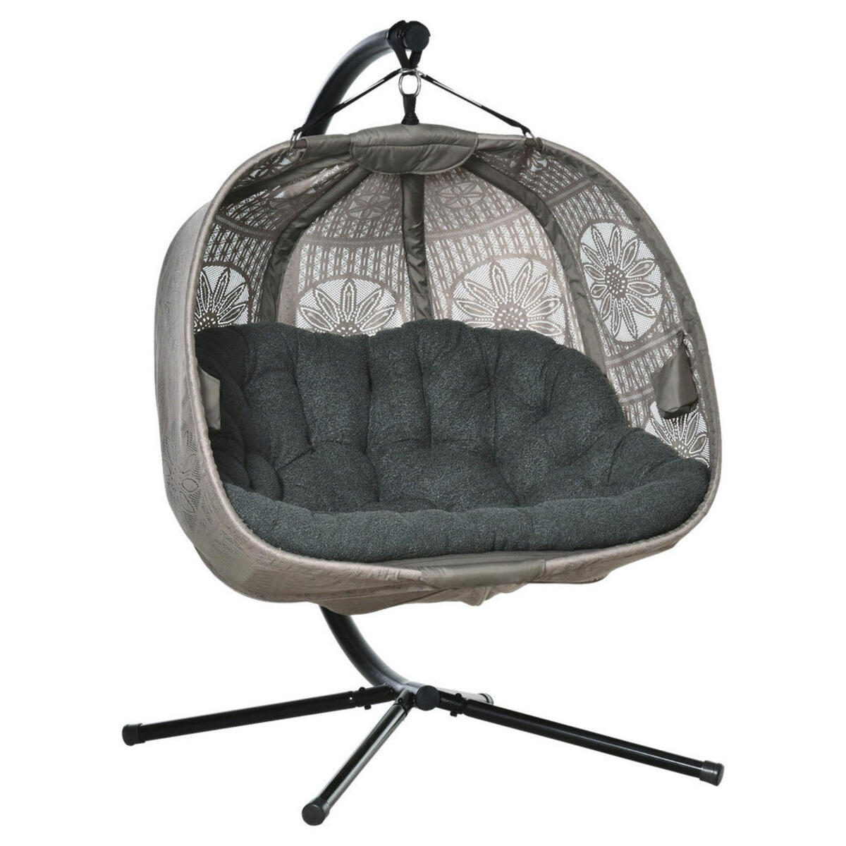 Bild 1 von Outsunny Hängesessel mit zwei Sitzplätzen schwarz Polyester B/H/L: ca. 126x172x132 cm