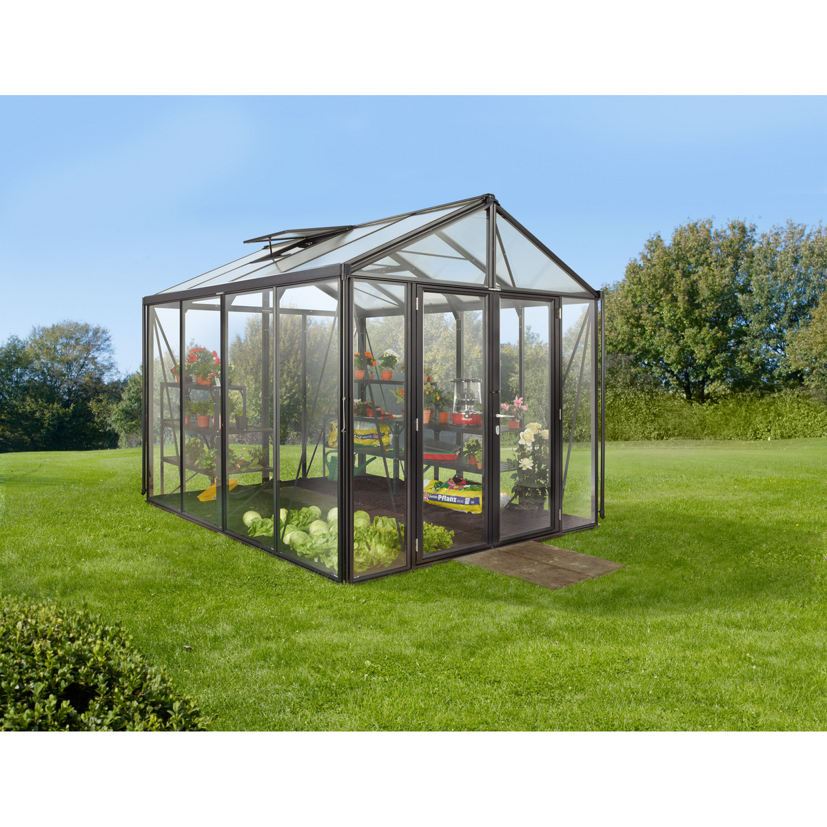 Bild 1 von Vitavia Gewächshaus 'Zeus Comfort 8100' 8,1 m² 266,2 x 324,2 cm 3 mm Sicherheitsglas/10 mm Hohlkammerplatten schwarz