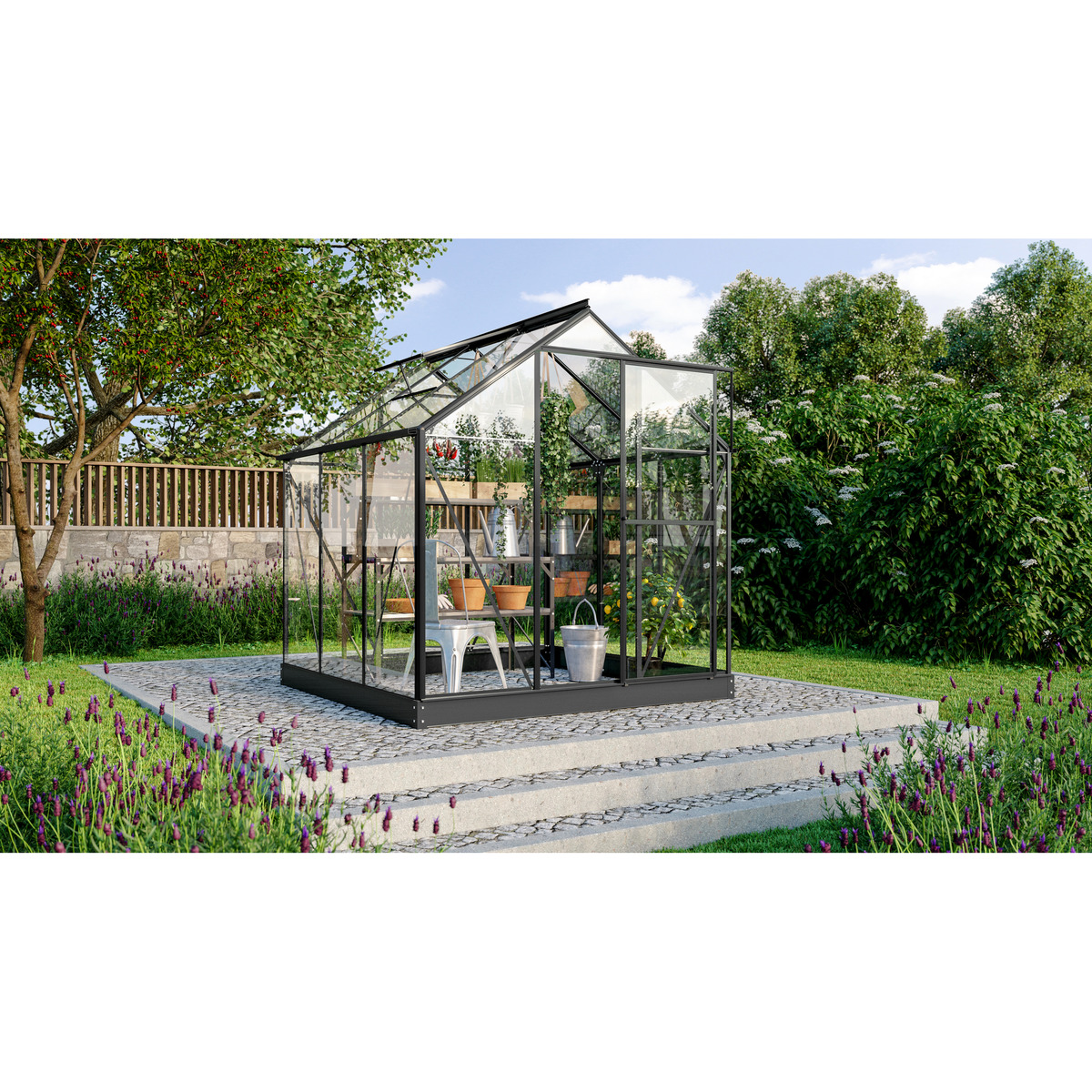 Bild 1 von Vitavia Gewächshaus 'Triton 3800' 3,8 m² 190,4 x 190,4 cm 3 mm Sicherheitsglas schwarz