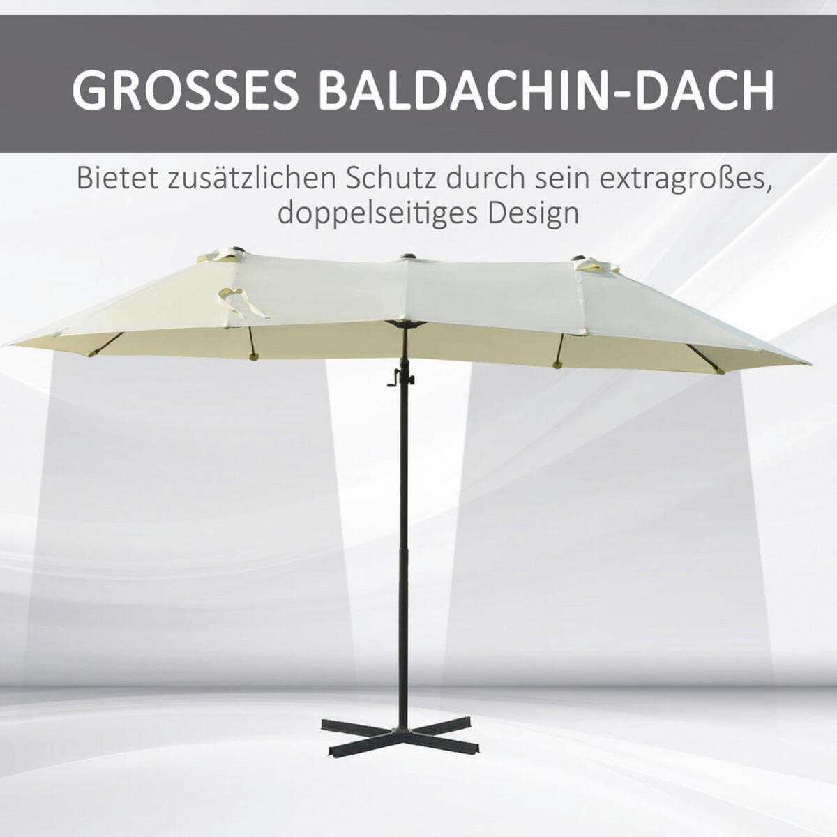 Bild 1 von Outsunny Doppelschirm mit Kurbel cremeweiß Metall B/H/L: ca. 440x250x270 cm