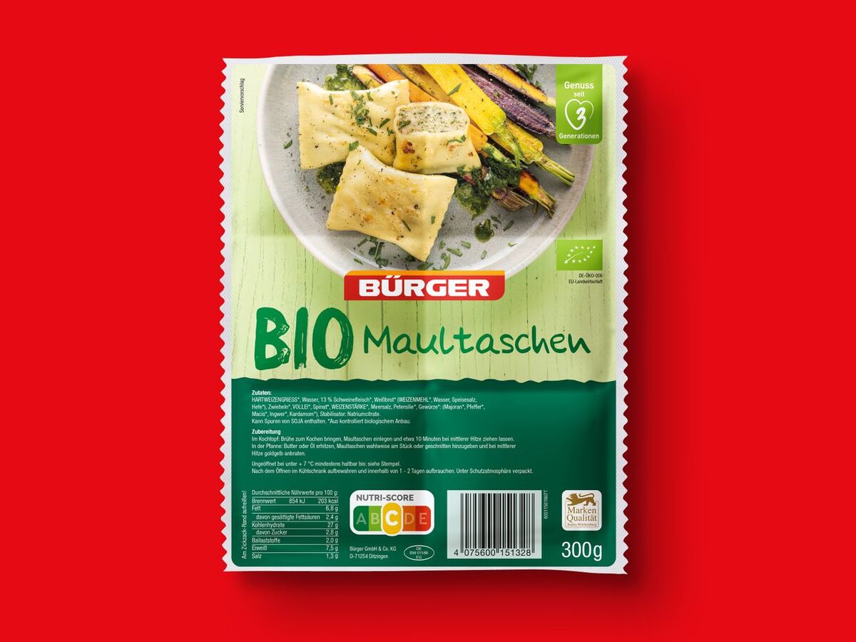 Bild 1 von Bürger Bio Maultaschen, 
         300 g