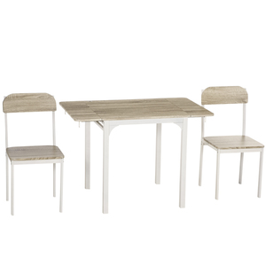 HOMCOM 3 TLG Sitzgruppe Essgruppe mit 2 Stühlen und 1 Tisch Esstisch Set für Esszimmer Küche Klappbare Tischplatte Stahl MDF Natur+Weiß 120 x 60 x 75 cm