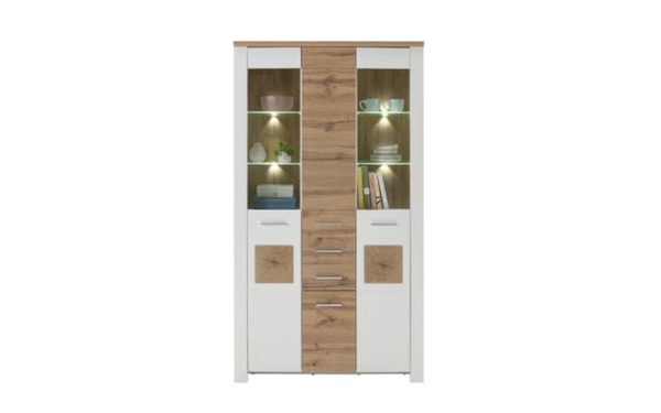 Bild 1 von Livin - Vitrine Matera, weiß/Altholz-Nachbildung, 4-türig, inkl. LED-Beleuchtung