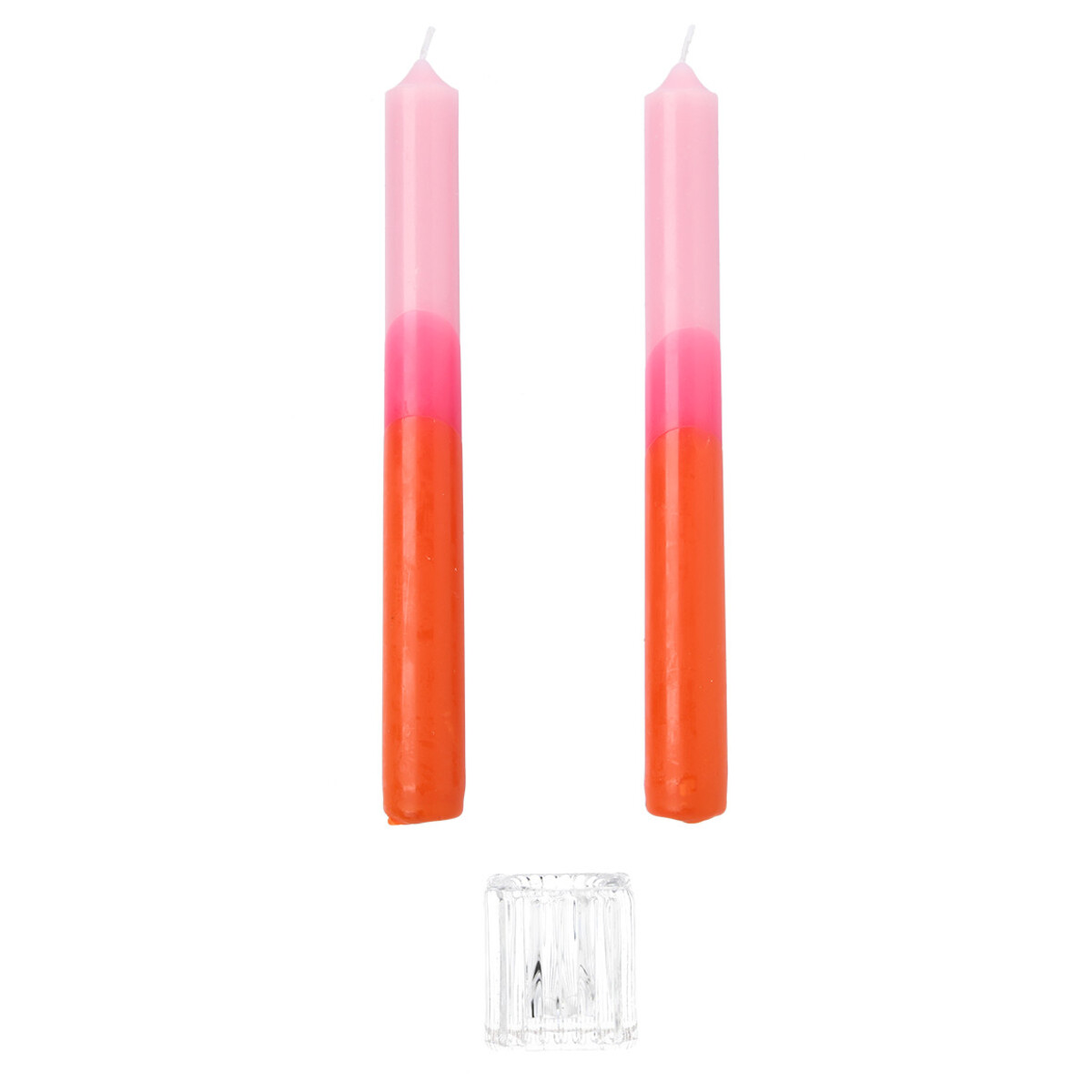 Bild 1 von 2 Stabkerzen mit Kerzenhalter ORANGE / HELLLILA