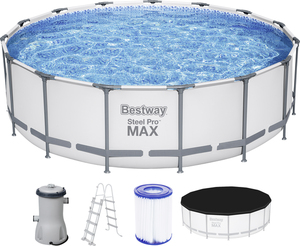 Bestway Steel Pro MAX Frame Pool Komplett-Set mit Filterpumpe Ø 457 x 122 cm, lichtgrau, rund