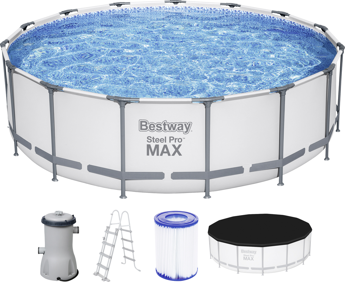 Bild 1 von Bestway Steel Pro MAX Frame Pool Komplett-Set mit Filterpumpe Ø 457 x 122 cm, lichtgrau, rund