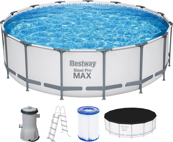 Bild 1 von Bestway Steel Pro MAX Frame Pool Komplett-Set mit Filterpumpe Ø 457 x 122 cm, lichtgrau, rund