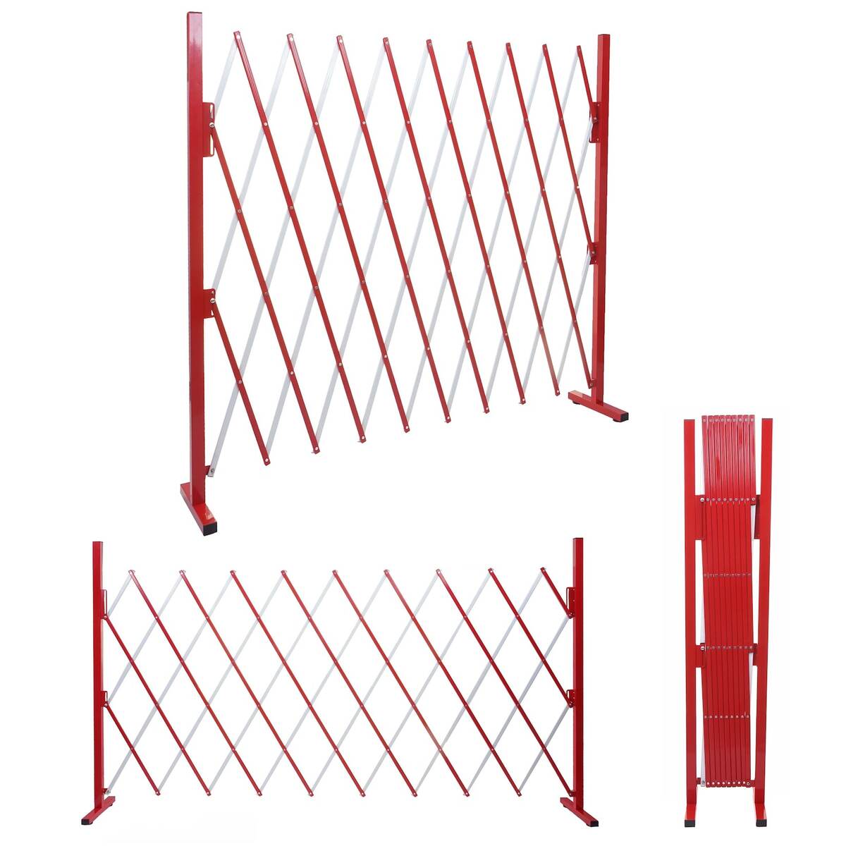 Bild 1 von Absperrgitter MCW-B34, Scherengitter Zaun Schutzgitter ausziehbar, Alu rot-weiß ~ Höhe 153cm, Breite 32-265cm