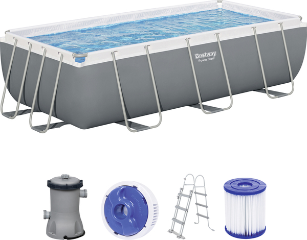 Bild 1 von Bestway Power Steel Frame Pool Set mit Filterpumpe 404 x 201 x 100 cm, grau, eckig