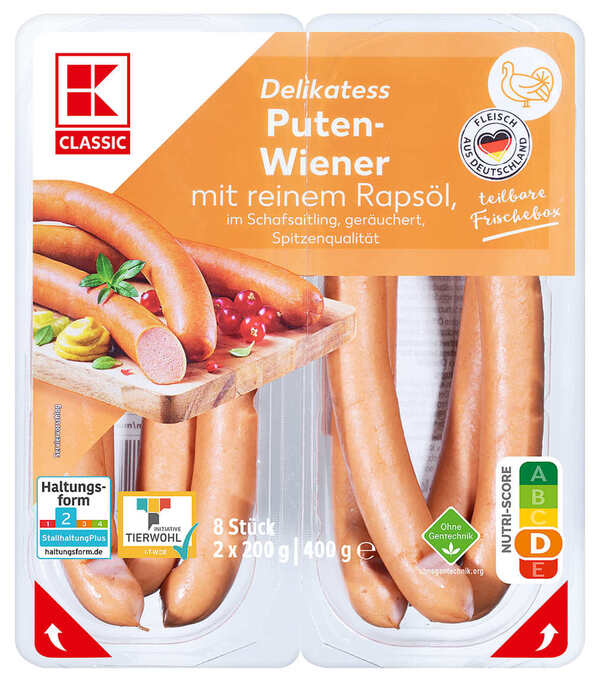 Bild 1 von K-CLASSIC Puten-Wiener mit Rapsöl