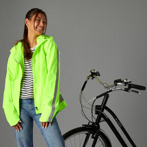 Fahrrad Regenjacke City 500 Damen Sichtbarkeit Tag&Nacht PSA neongelb