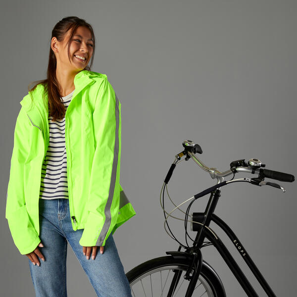 Bild 1 von Fahrrad Regenjacke City 500 Damen Sichtbarkeit Tag&Nacht PSA neongelb