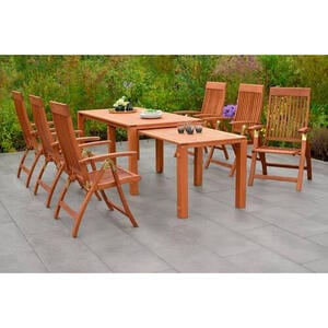 Gardenson Gartenset Comodoro, Natur, Holz, 8-teilig, Eukalyptusholz, Hartholz, FSC Mix, Stuhl klappbar, platzsparend verstaubar, Balkonmöbel, Balkonmöbel-Sets