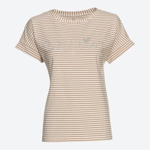 Damen-T-Shirt mit Ringelmuster, Beige