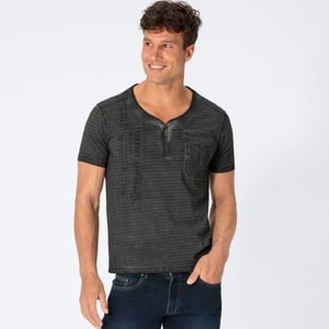 Herren-T-Shirt mit Henley-Kragen, Black