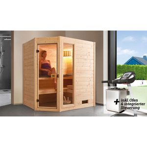 Weka Massivholz-Sauna 'Valida 1 Eck' mit 5,4 kW K-Ofenset, integrierter Steuerung, Glastür, Fenster 187 x 137 x 203,5 cm