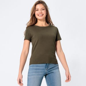 Damen-T-Shirt mit Ripp-Struktur, Dark-green