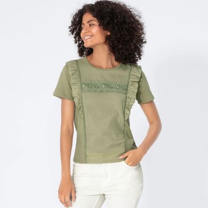 Damen-T-Shirt mit Dobbyeffekt, Dark-green