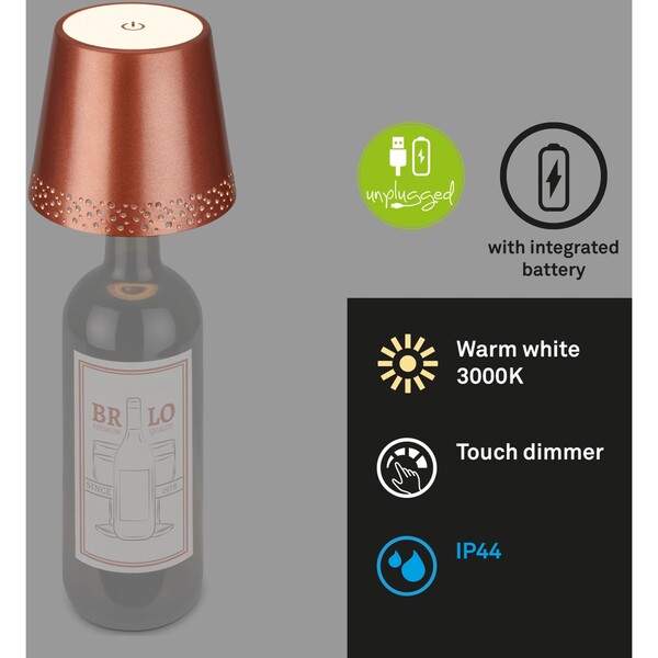 Bild 2 von Brilo Akku-Flaschenlicht Flaska Kupfer-Matt 2,6W