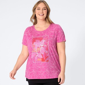 Damen-T-Shirt mit Ausbrenner-Muster, große Größen, Pink