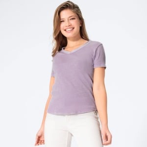 Damen-T-Shirt mit Wasch-Effekt, Violet