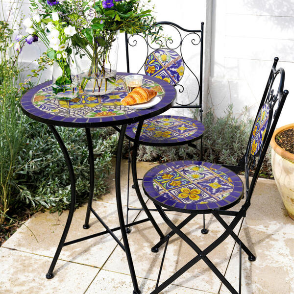 Bild 1 von AXI Outdoor Living Bistroset Amélie Mosaik blau Metall B/H/L: ca. 60x92x60 cm