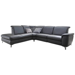 Cantus Ecksofa, Anthrazit, Leder, Echtleder, Color-Finish-Leder, 4-Sitzer, L-Form, 289x242 cm, Rückenfutter, Wohnzimmer, Sofas & Couches, Wohnlandschaften, Ecksofas