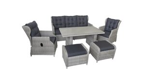 bellavista - Home&Garden® Loungeset »Aluminium Gartenmöbel Dininglounge Canelli grau«, (Set, 6-tlg., 1x Sofa, 2x Sessel, 2x Hocker, 1x Tisch), 6-teilige Rattanlounge mit Aluminiumuntergestell und