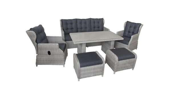 Bild 1 von bellavista - Home&Garden® Loungeset »Aluminium Gartenmöbel Dininglounge Canelli grau«, (Set, 6-tlg., 1x Sofa, 2x Sessel, 2x Hocker, 1x Tisch), 6-teilige Rattanlounge mit Aluminiumuntergestell und