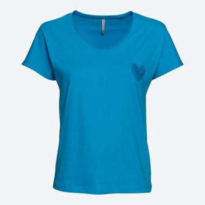 Damen-T-Shirt mit Herz-Applikation, Blue