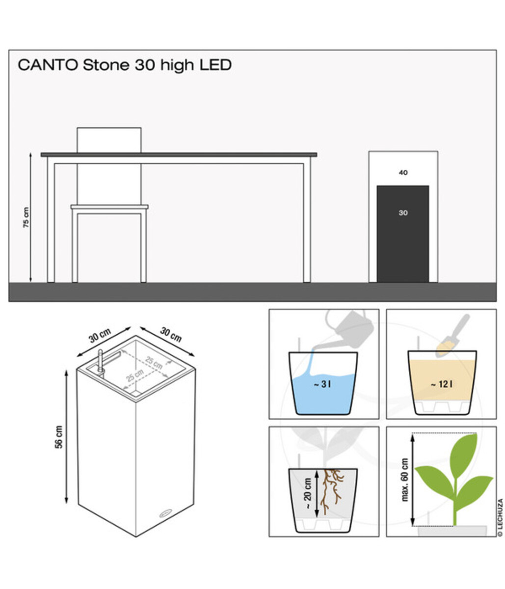 Bild 4 von LECHUZA® Kunststoff-Säule Canto Stone LED inkl. Pflanzeinsatz, rechteckig