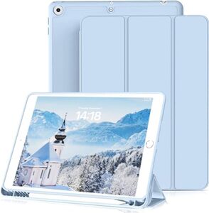JKSML iPad 10.2 Hülle mit Stifthalter, iPad 9 Hülle Case mit Stifthalter 2021/iPad 8. Generation Hülle 2020/iPad 7 Hülle 2019, Auto Wake/Sleep, Schlanke Smart Folio iPad 10,2 Hülle Cover , Himme