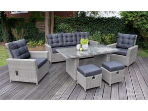 bellavista - Home&Garden® Loungeset »Aluminium Gartenmöbel Dininglounge Asti 19-teilig«, (Set, 19-tlg., 1x Sofa, 2x Sessel, 2x Hocker, 1x Tisch), 19-teilige Rattanlounge mit Aluminiumuntergestell