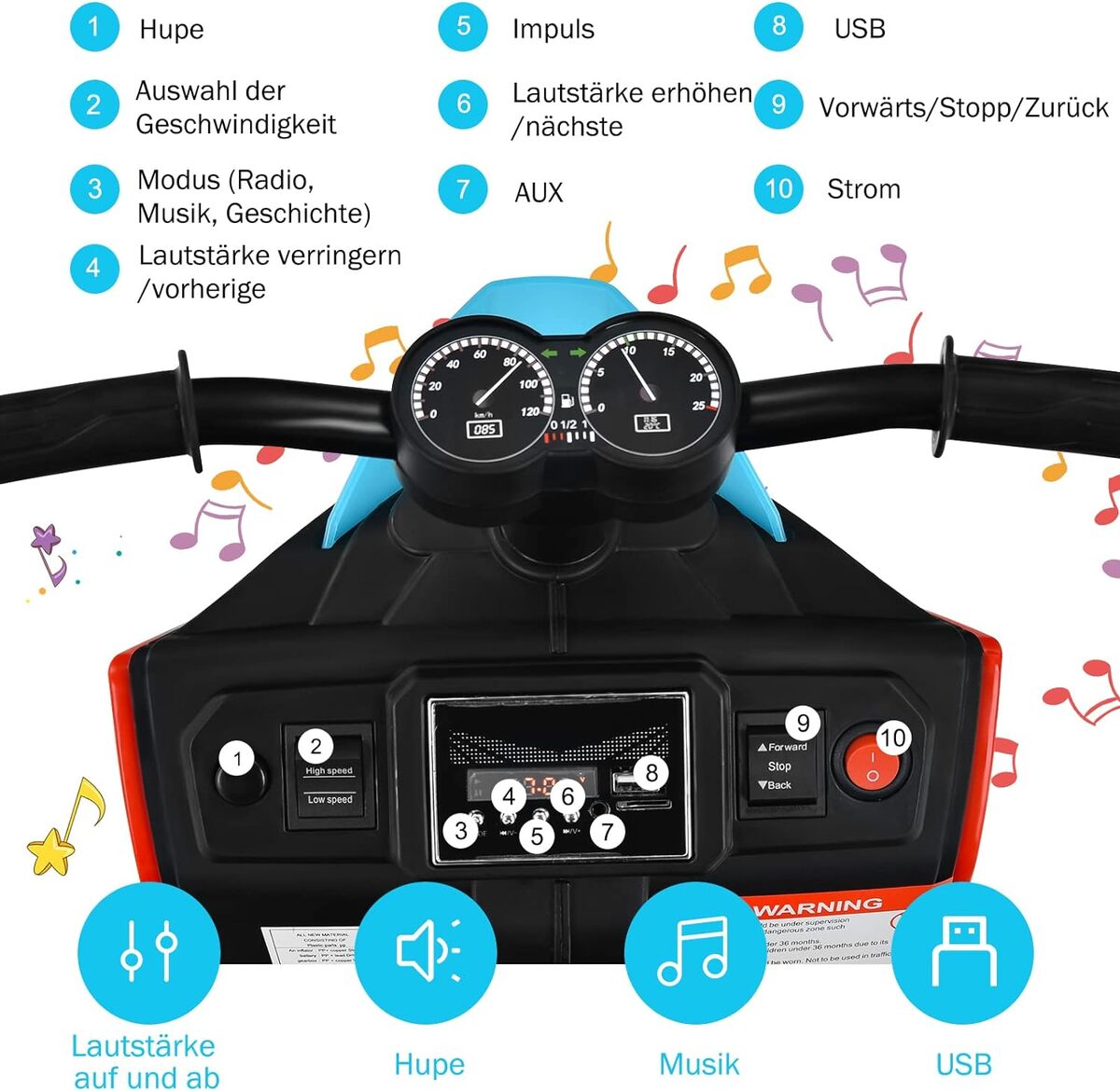 Bild 3 von 6V Kinder Elektro Motorrad mit Musik, Hupe und Scheinwerfer