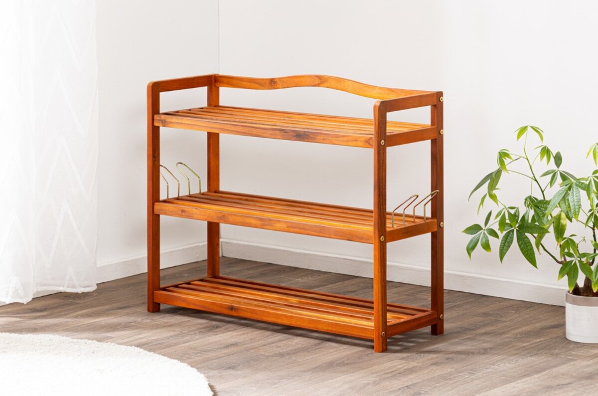 Bild 3 von HC Home & Living Schuhregal Akazie 3 Etagen 84 x 62 x 26cm braun