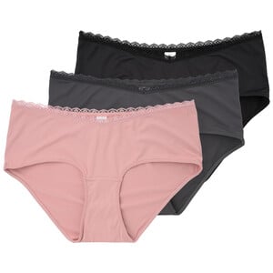 3 Damen Umstands-Pantys mit Spitzenbund HELLROSA / DUNKELGRAU / SCHWARZ