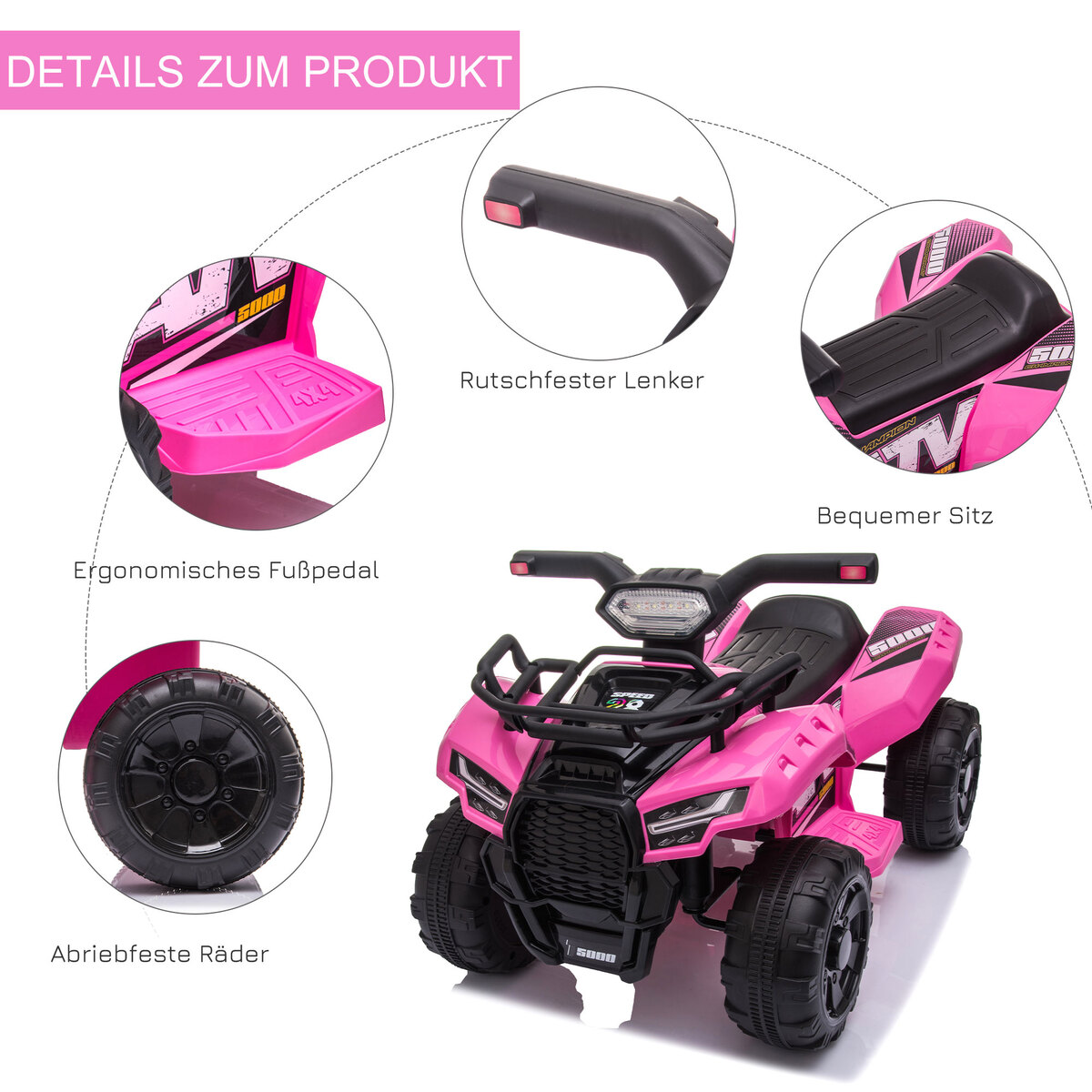 Bild 4 von HOMCOM Mini Elektro-Quad Kinder Elektro ATV Kinderwagen Kinderauto Rosa