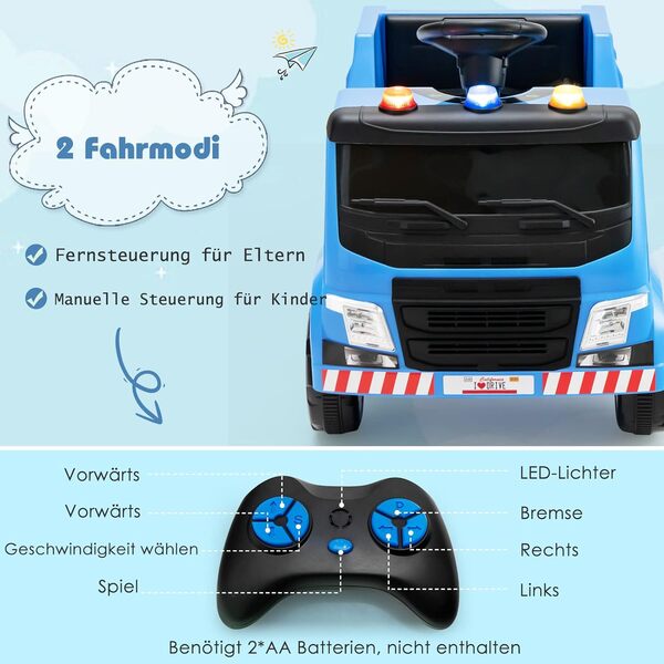 Bild 2 von 12V Kinder Aufsitz Müllwagen mit Musik, Hupen und Licht