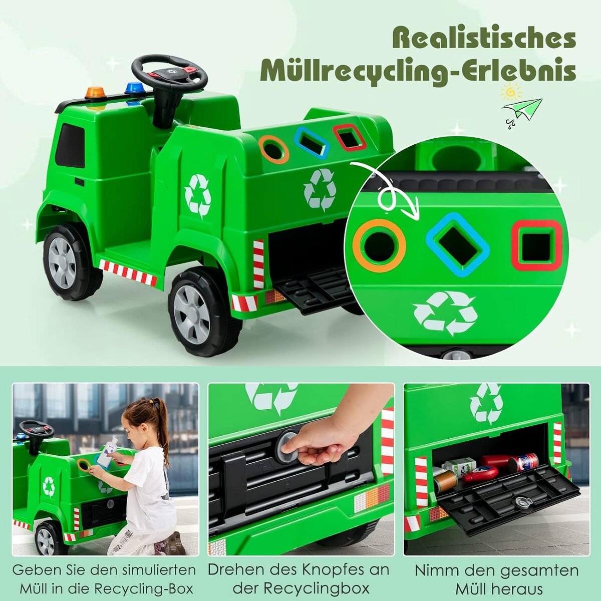 Bild 3 von 12V Kinder Aufsitz Müllwagen mit Musik, Hupen und Licht