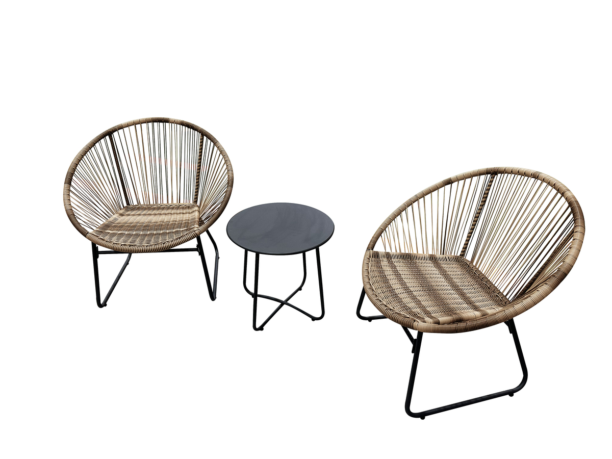 Bild 3 von Happy Home 3 tlg. Garten Set mit Sitzkissen HGS50-BEI in Rattan braun