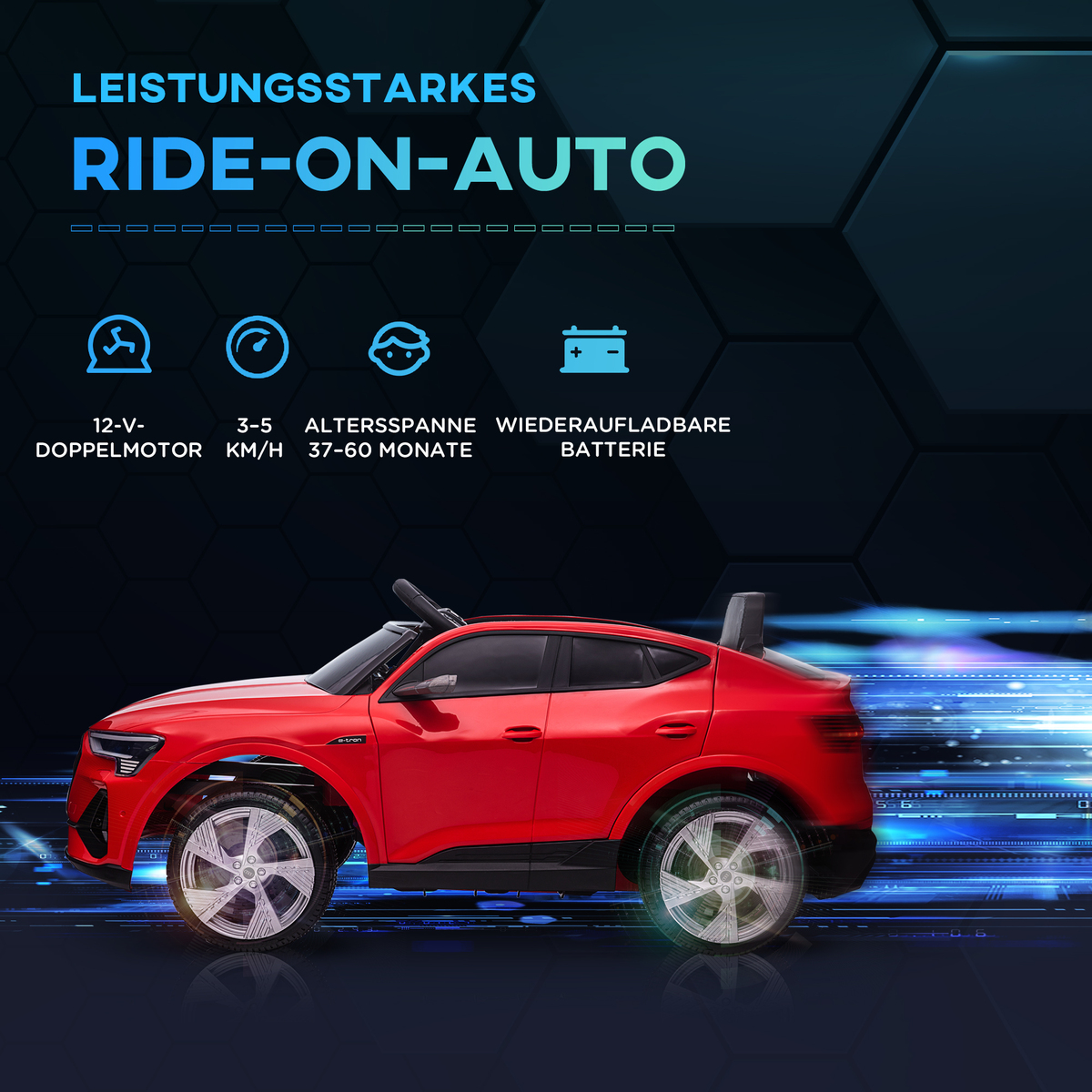 Bild 3 von HOMCOM Kinder Elektroauto mit Fernbedienung, Musik, bis 5 km/h, Rot