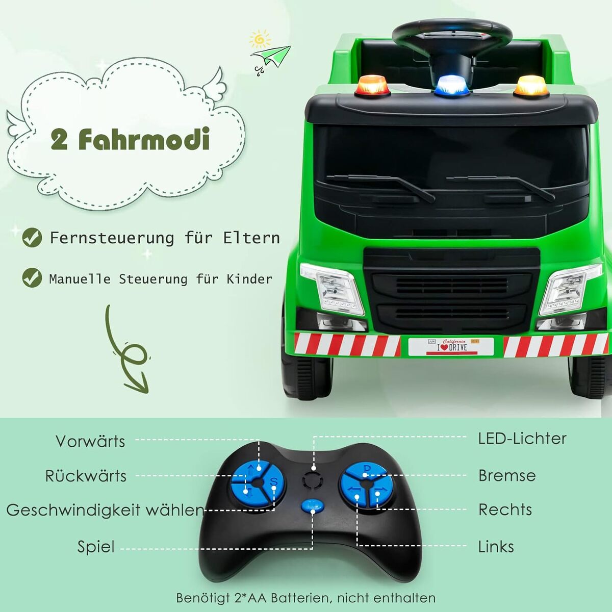 Bild 2 von 12V Kinder Aufsitz Müllwagen mit Musik, Hupen und Licht