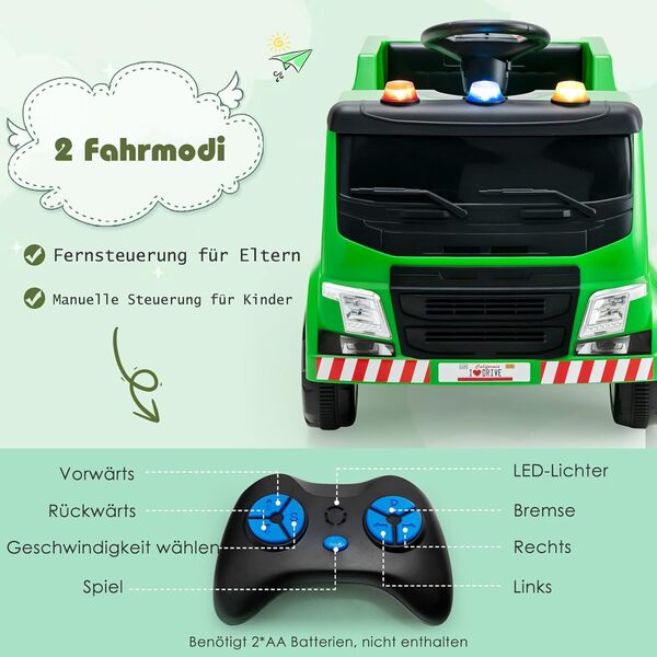 Bild 2 von 12V Kinder Aufsitz Müllwagen mit Musik, Hupen und Licht