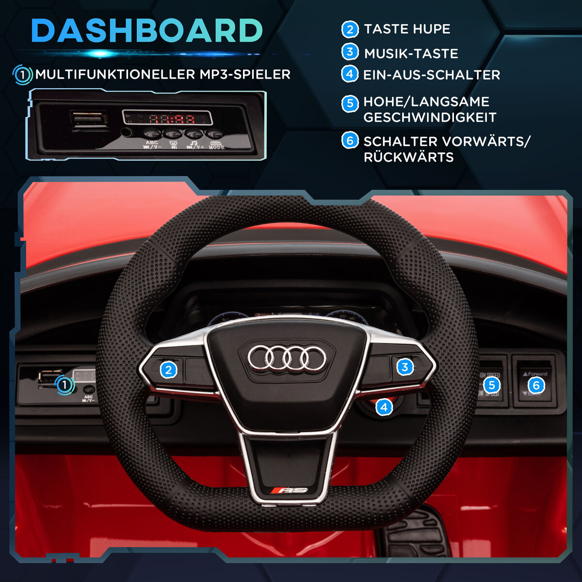 Bild 3 von HOMCOM Kinder Elektroauto, Kinderfahrzeug mit Ferbedienung, Kinderauto, Rot