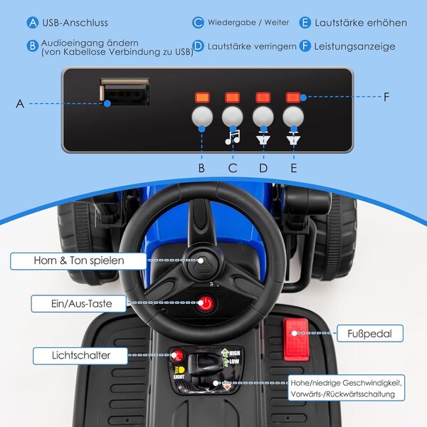 Bild 2 von 12V Kinder Walze mit Musik, Hupen und Scheinwerfer