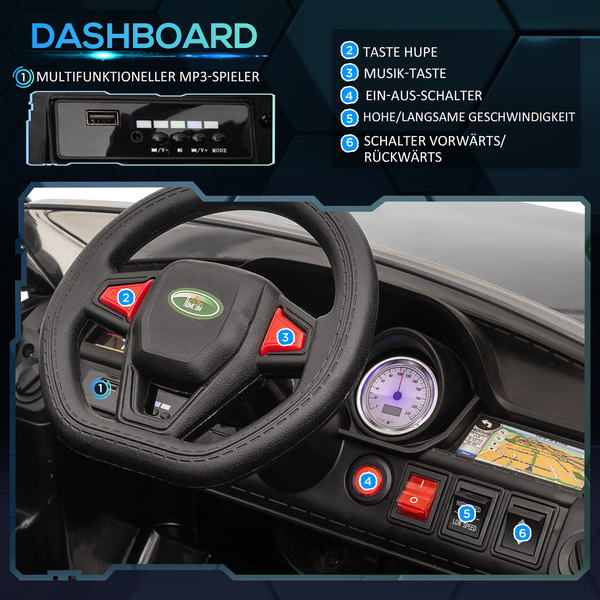 Bild 3 von HOMCOM Kinder Elektroauto, SUV mit Fernbedienung, Musik, bis 5 km/h, Schwarz